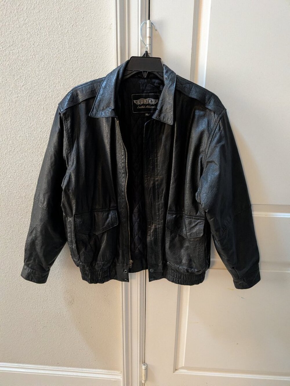Vintage UNIK Leather Apparels Bomber Jacket Mens XL Black Flight Motorcycle Moto